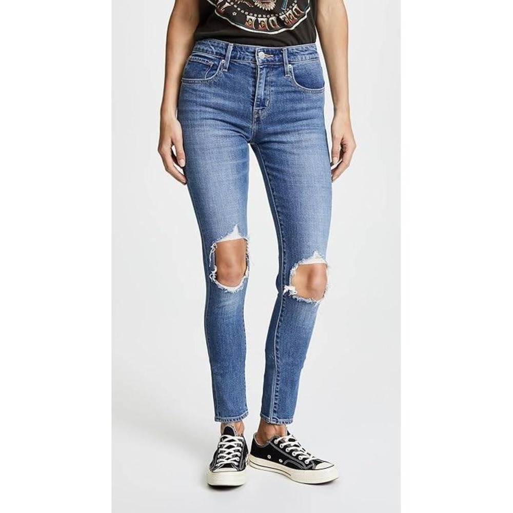 Levi's Women's Blue 721 High Rise Distressed Ripped Skinny Jeans Size 26